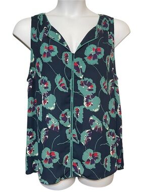 Modcloth Blue Abstract Flower Print Sleeveless Flowy V Neck Tank Top Women's 1X